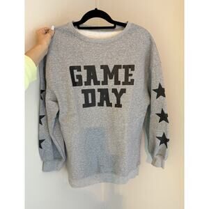 Game Day Gray Pullover Sweatshirt S Fleece Stars Graphic Print 50% Cotton
